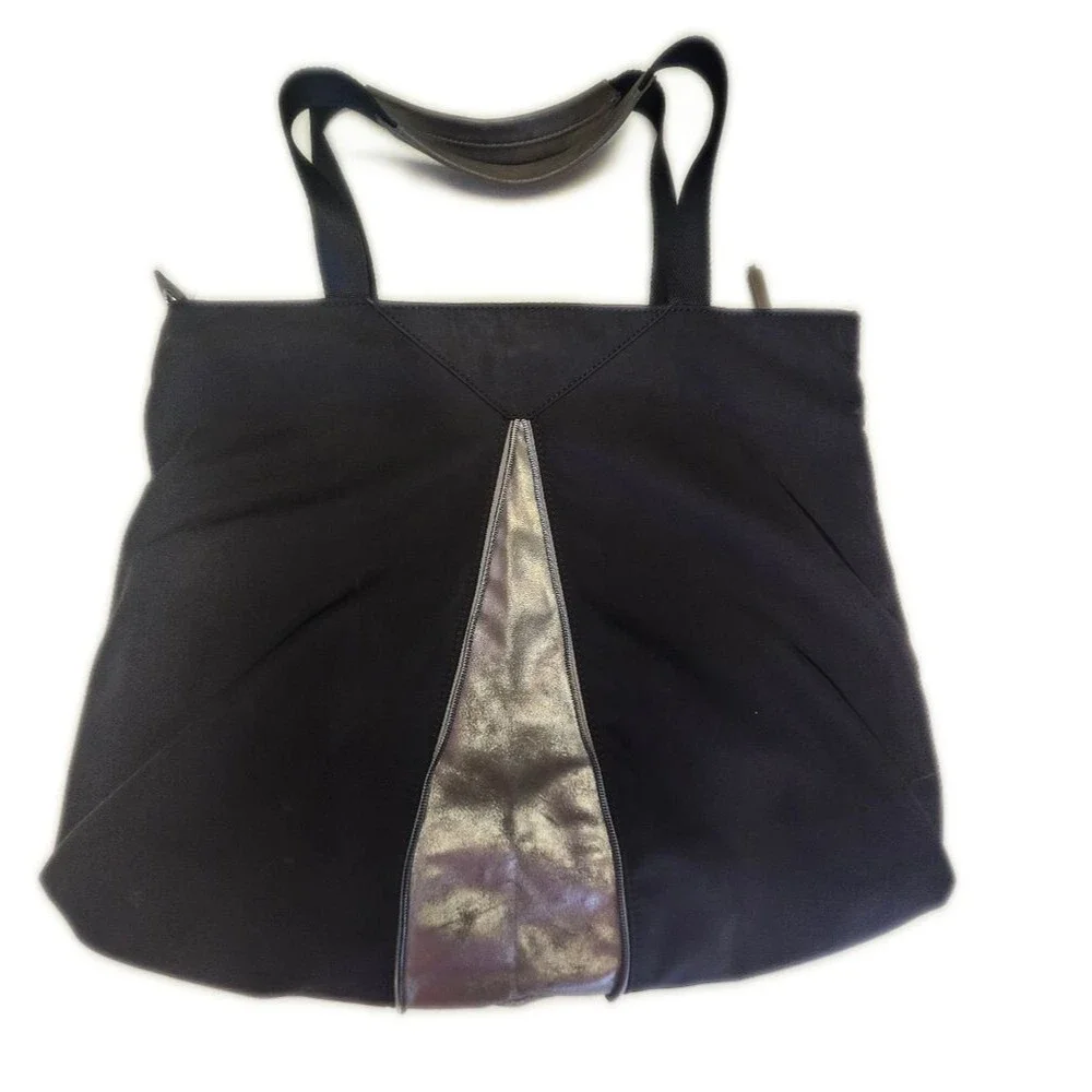 Stella & Dot Black & Silver Convertible Tote Bag Shoulder Bag, 15